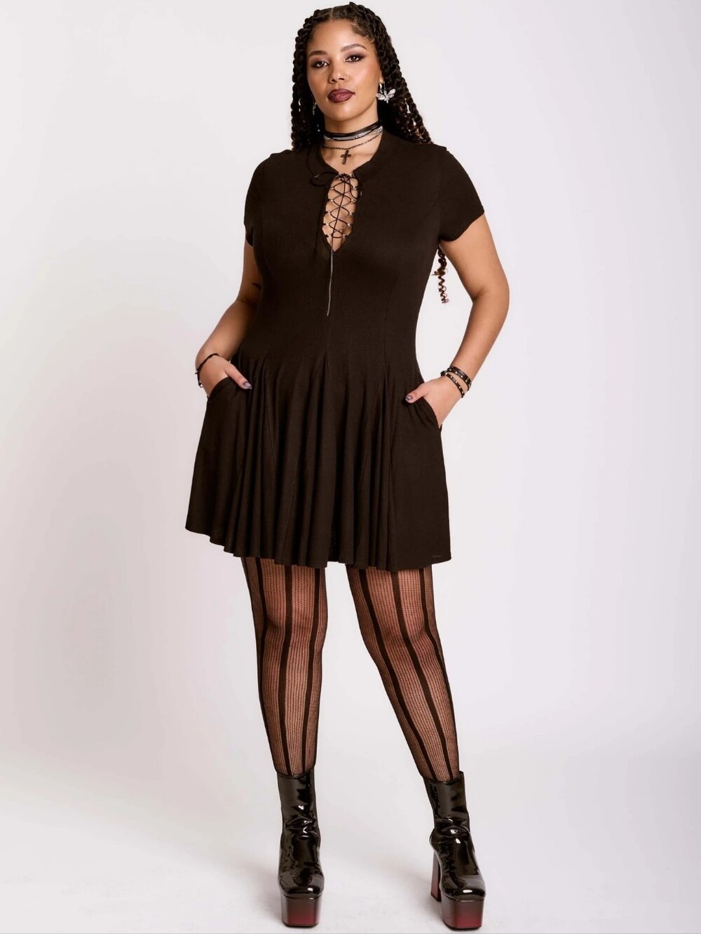2X Midnight Hour Lace Up Skater Dress - Picture 8 of 8